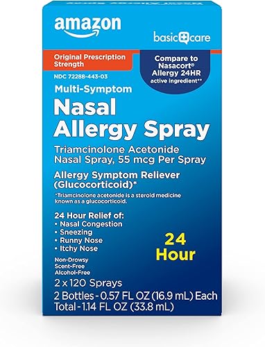 Tienda Basic Care - Spray nasal para alergias con triamcinolona acetónido multi-síntoma, 55 mcg, 0.57 fl oz (paquete de 2)