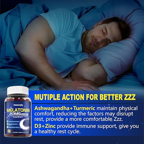 Miniatura 5 de Gomitas de melatonina de 20 mg para adultos - Gomitas de melatonina sin azúcar de fuerza extra con L-teanina, magnesio, ashwagandha, cúrcuma, D3 y