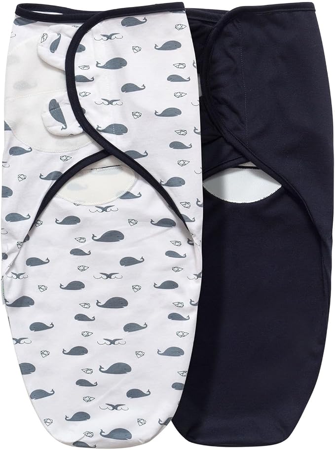 LITTLE TOTS BABY 2-Pack Swaddle Blankets For Newborns 0-3 Months - Ultra Soft, Adjustable & Easy Wrap (Blue Whales)
