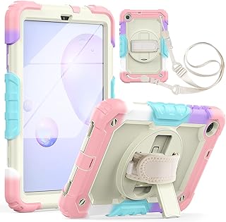 Heavy Duty Shockproof TPU Case for Samsung Galaxy Tab A 8.4 SM-T307/T307U 2020 Kids Case,Rugged Dropproof Protective Cover W Screen Protector+Rotating Kickstand+Handle+Shoulder Strap,Pink