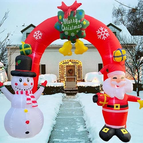 Miniatura 2 de Decoraciones inflables de Navidad de 9 pies para exteriores, arco inflable con Papá Noel, muñeco de nieve y corona de campana con 7 luces LED