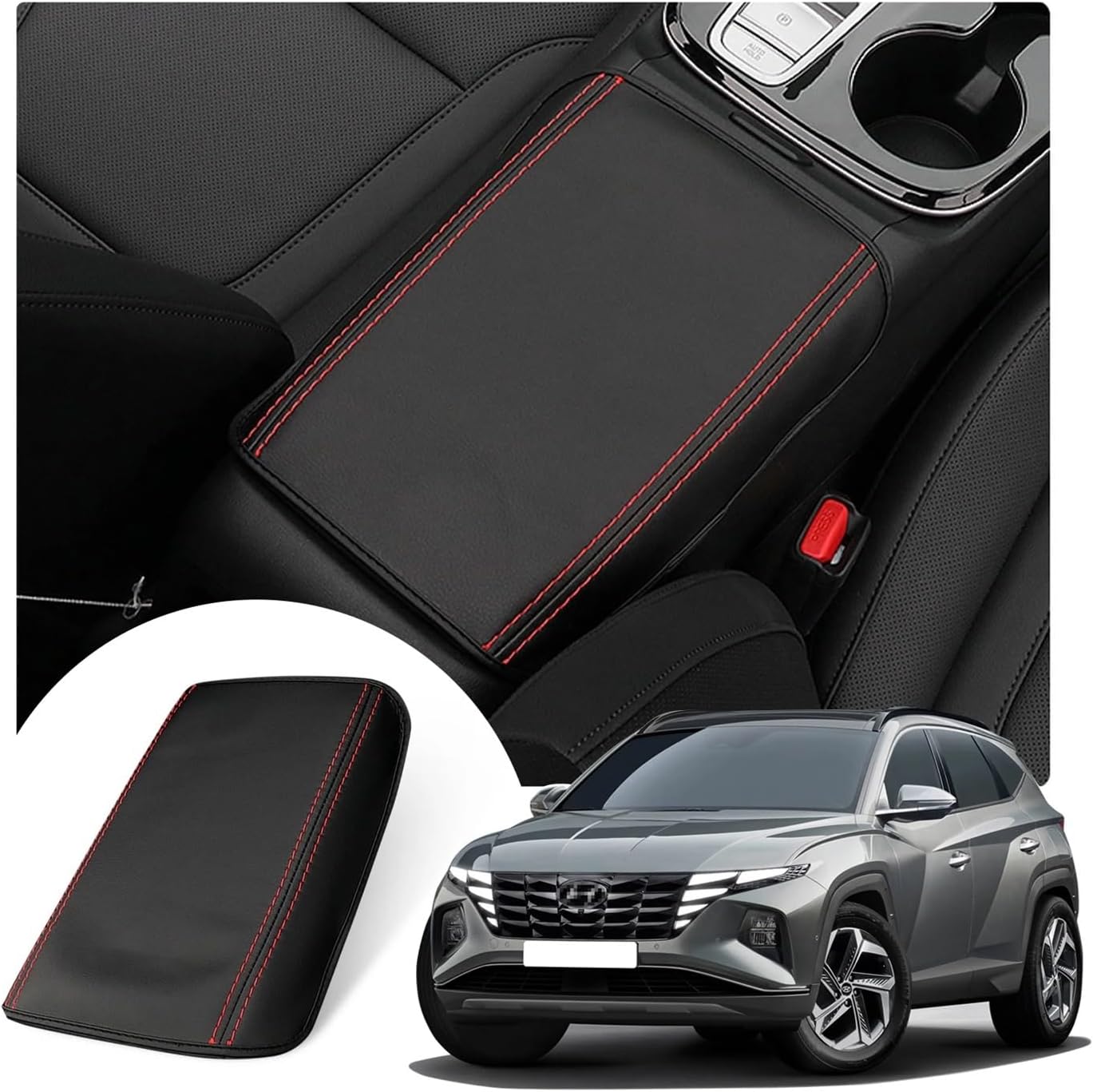 Car Armrest Box Cover Compatible with Hyundai Tucson NX4 2021-2024 Central Control Armrest Pad Auto Compatible with Hyundai Tucson 2024 Accessories(White)