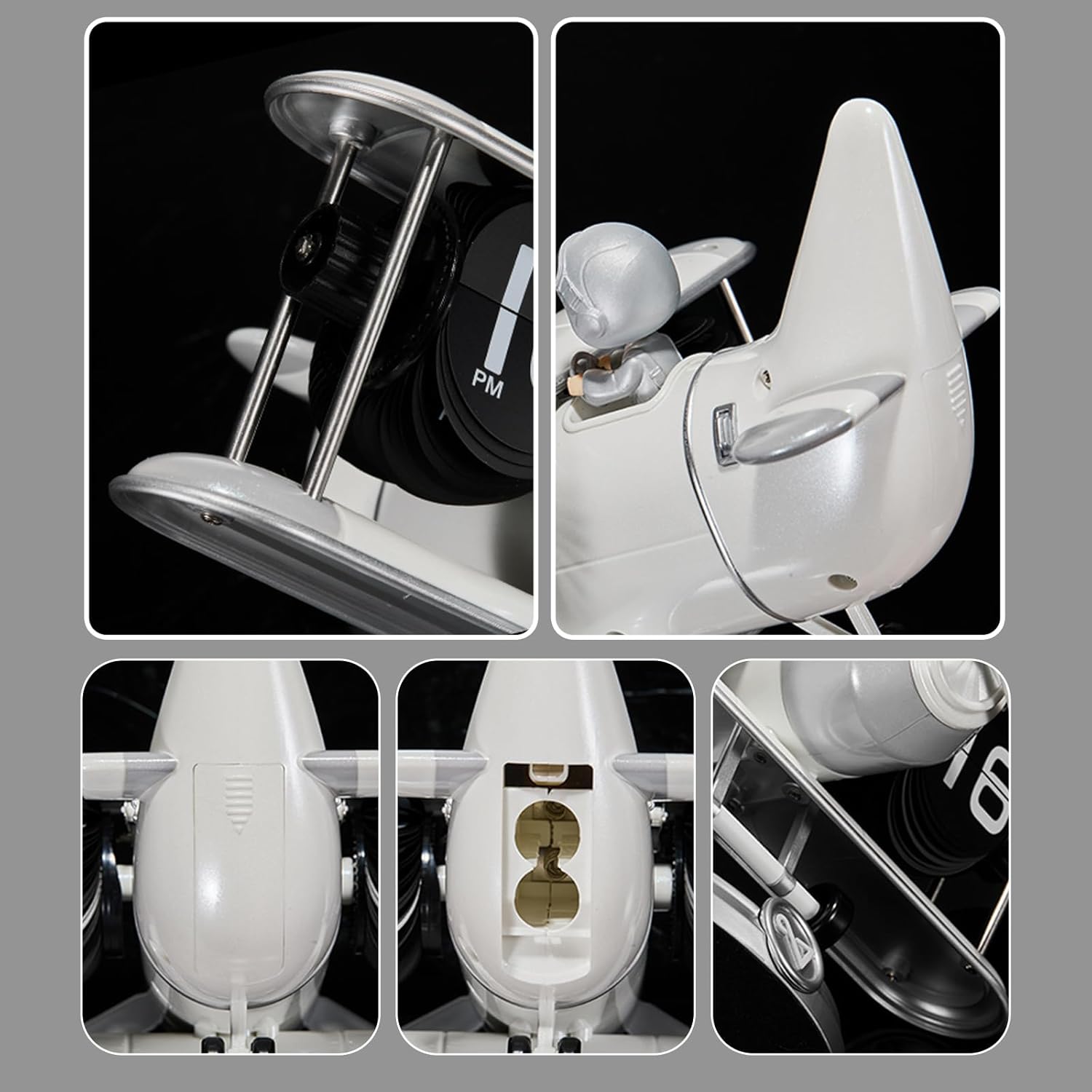 Airplane Flip Desk Clock,Retro Vintage Design, Silent Digital Table Clock with Auto Flip Mechanism, Battery Powered Large Number for Home Office Bedroom Hotel Café Decor (White)