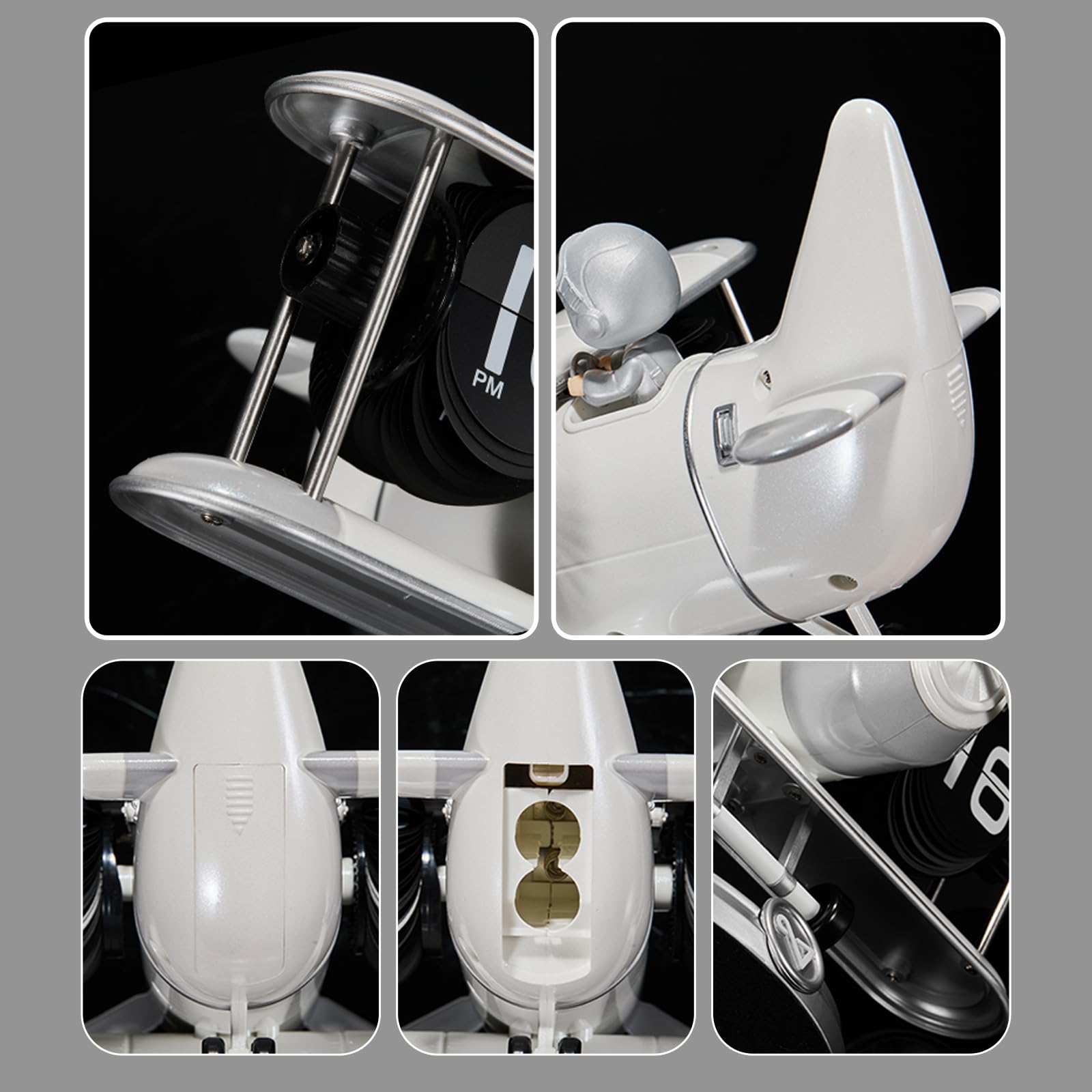 auvstar Reloj de avión de 12 horas, reloj de escritorio digital retro silencioso con mecanismo de giro automático, calendario retro con pilas para decoración del hogar, oficina, dormitorio (blanco)
