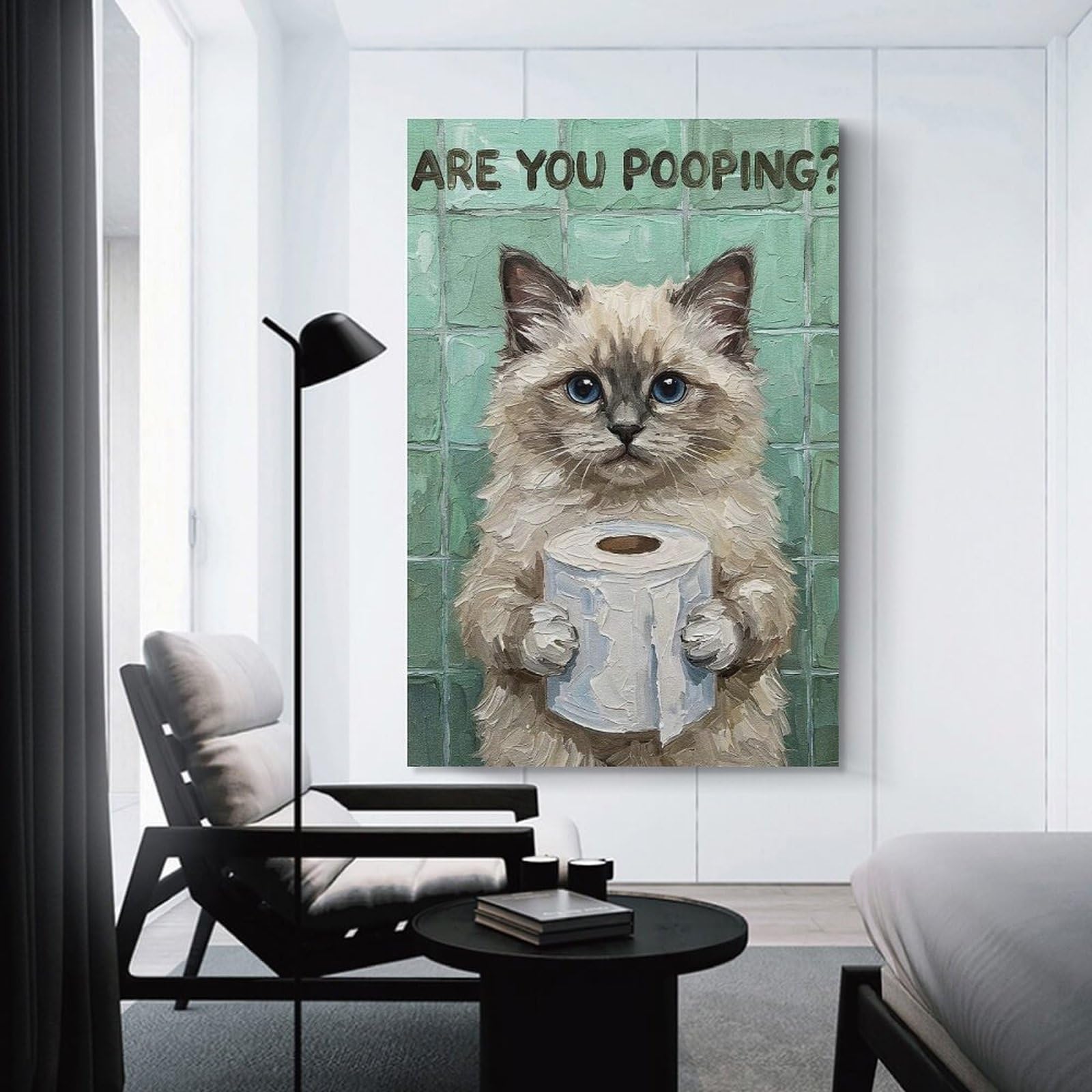 Junmoney Canvas Wall Art Are You Pooping Cat Art, 24x36inch(60x90cm), for Bedroom, Lounge Or Dressing Area, Canvas Wall Decor for Personal Spaces