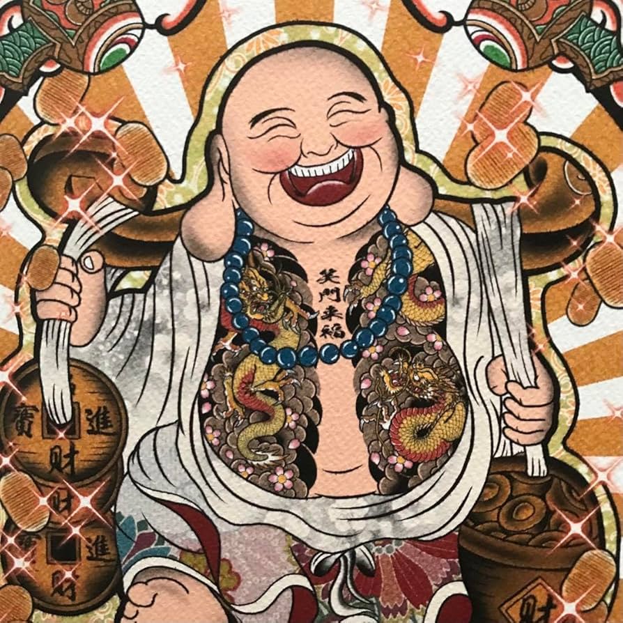 極縁起物　開運　袋に幸運と富を龍神様と共に祝福を招く笑顔の布袋様！強力呪物 yk3-806-1.jpg