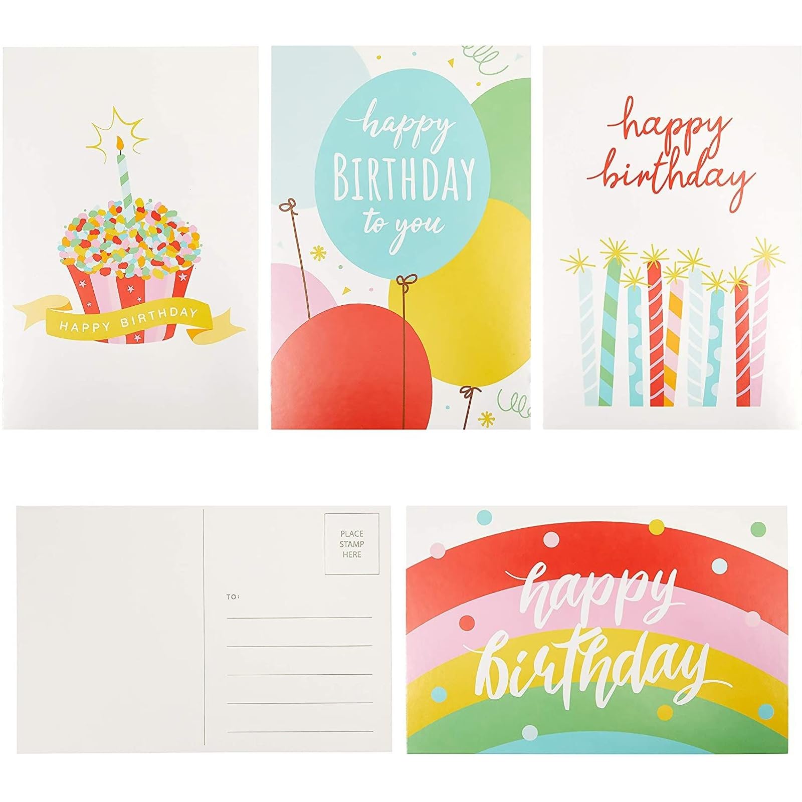Happy Birthday Postcards Bulk Set, 100-Pack of Birthday Celebration Greeting Cards in 4 Designs
