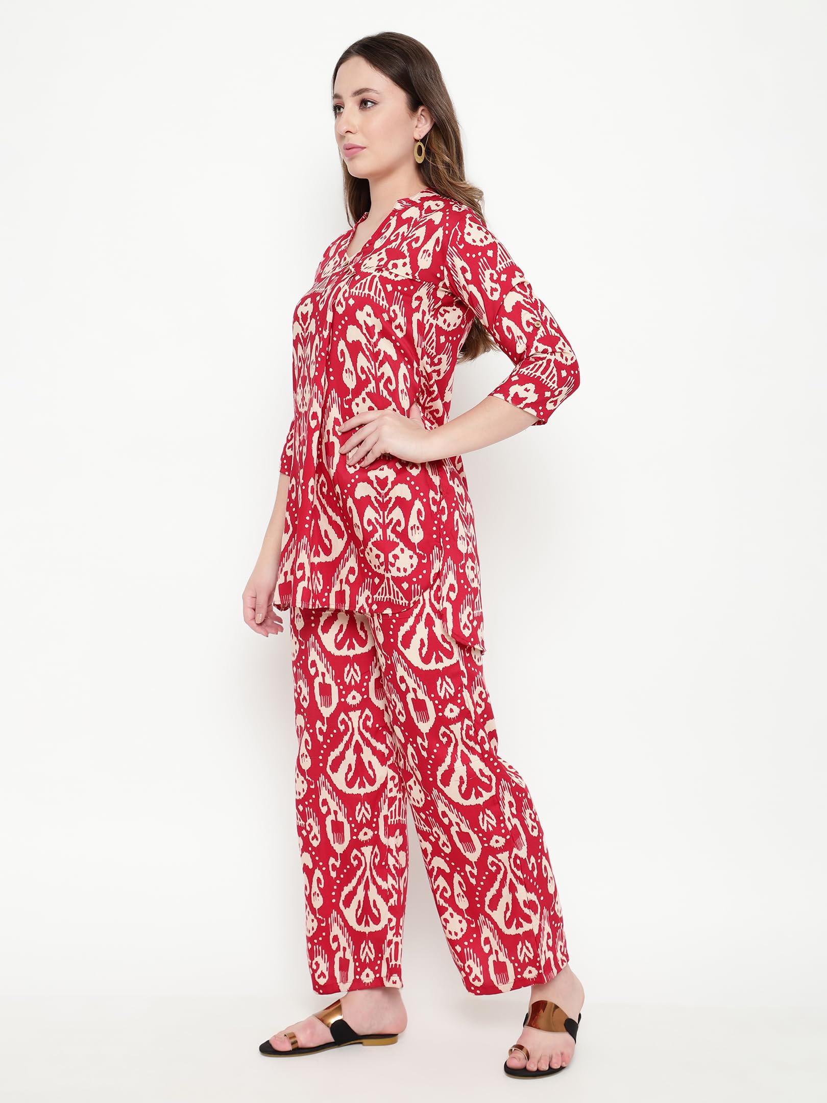 Sugathari Women's Dress Batik Maroon V-Neck Co-Ods Set For Women (Co-Ods 97 Batik Maroon 2Xl)