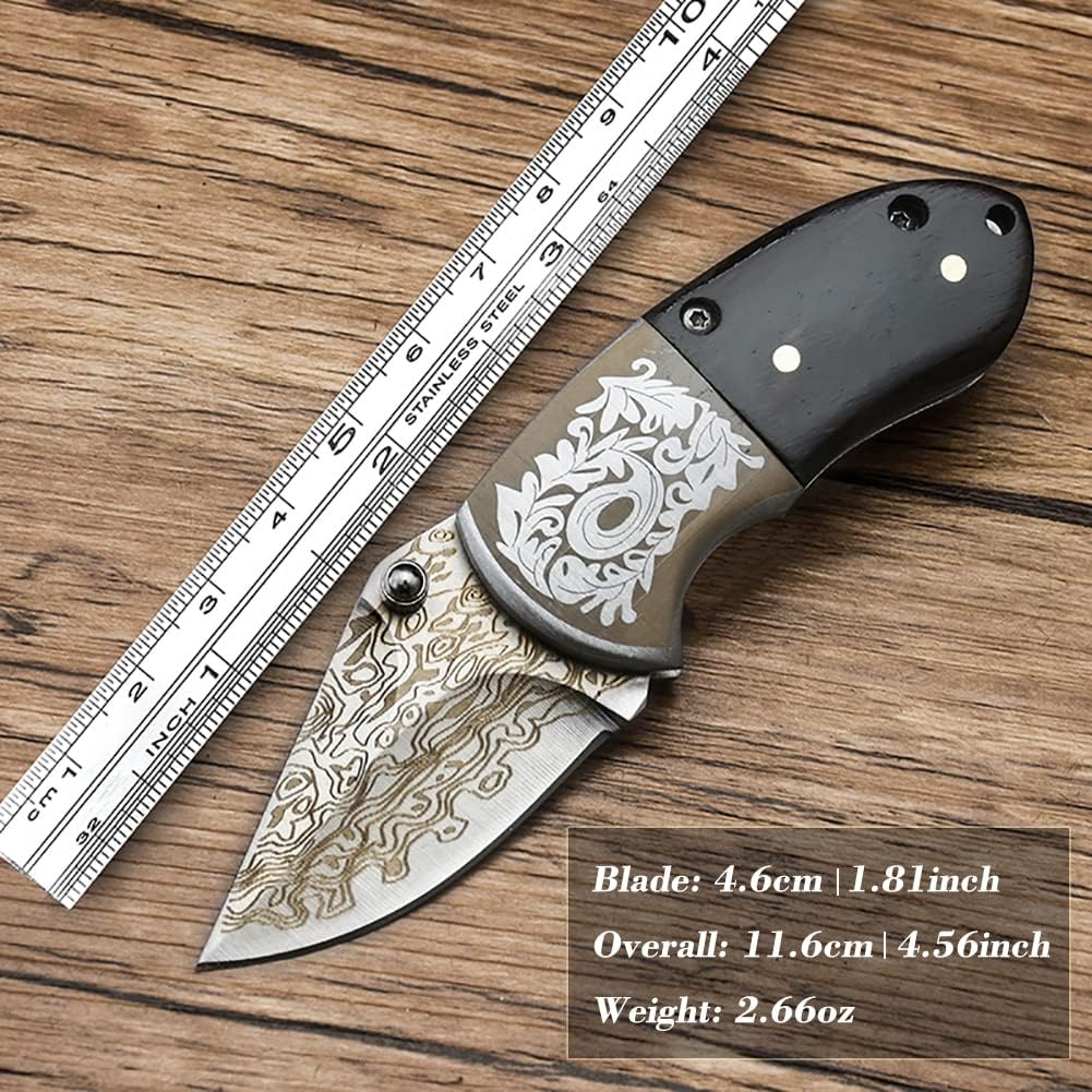 STARDW Small Folding Pocket Knife for Men Women,Damascus Pattern Folding Utility Knife,Box Cutter,Cool EDC Knife for Outdoor,Camping,Hiking,Gifts for Dad Husband Men (B)