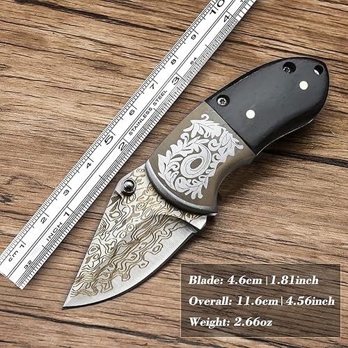 Miniatura 6 de STARDW Mini cuchillo de bolsillo plegable, cuchillos geniales, cuchillo de bolsillo de Damasco, cuchillo de bolsillo EDC para campamento,