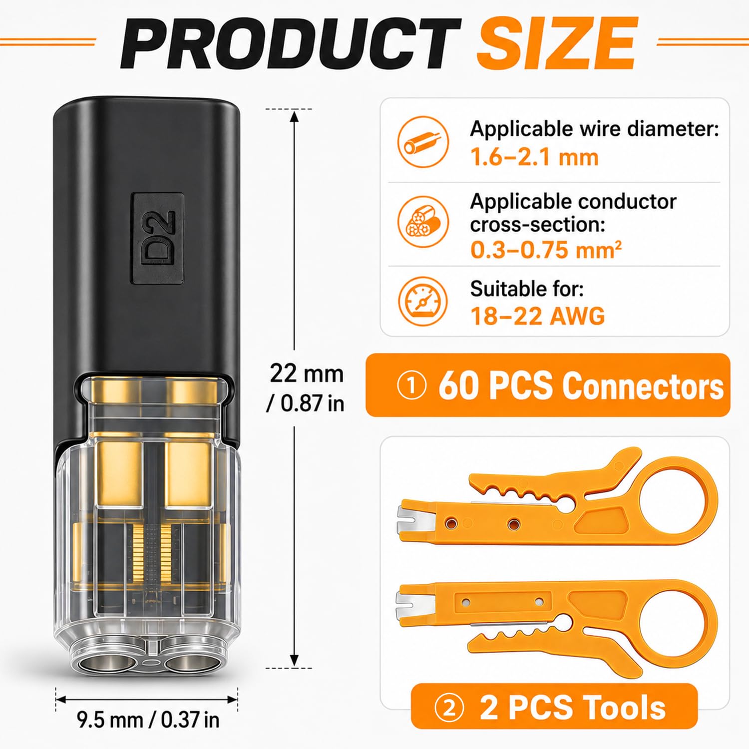 Connettori Rapidi Elettrici 60 Pezzi 18-22 AWG per Cavi Auto LED