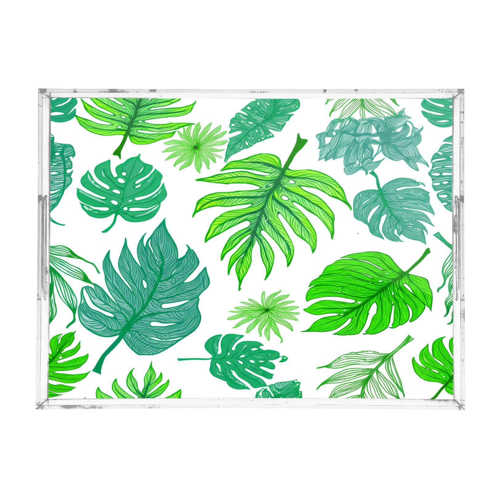 BOESI Doodle Colorful Leaves Acrylic Decorative Dining Tray, Acrylic Decorative Tray Organizer with Handle for Kitchen, Dining Room, Bathroom, Dresser