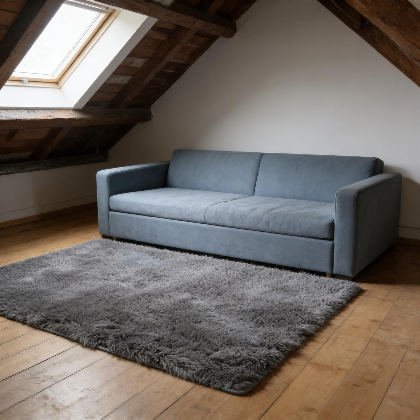 Tapis de canapé poils longs gris 242 x 90 cm moderne et antidérapant pour chambre