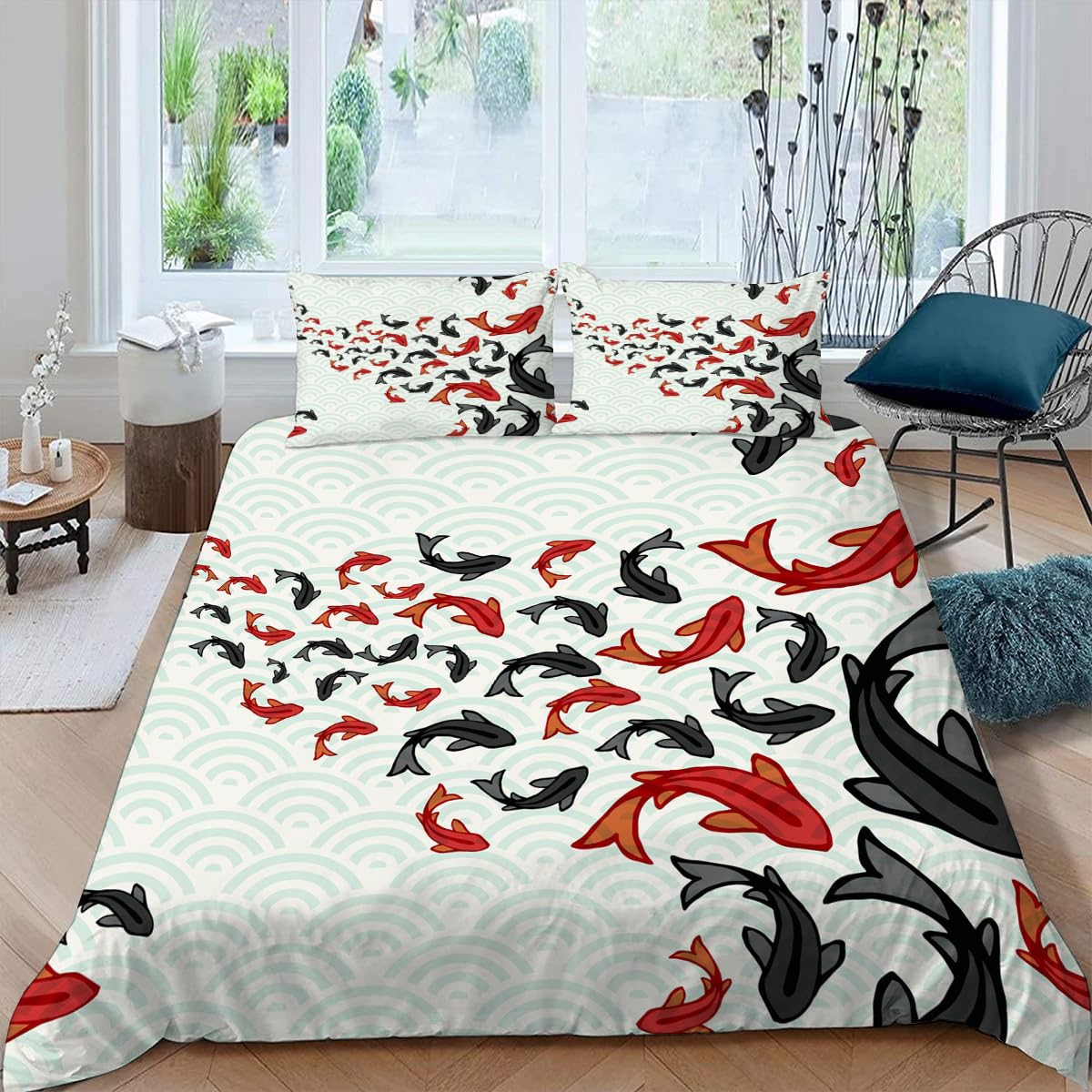 Housse de couette poisson 240x260cm pour lit 2 personnes facile à repasser