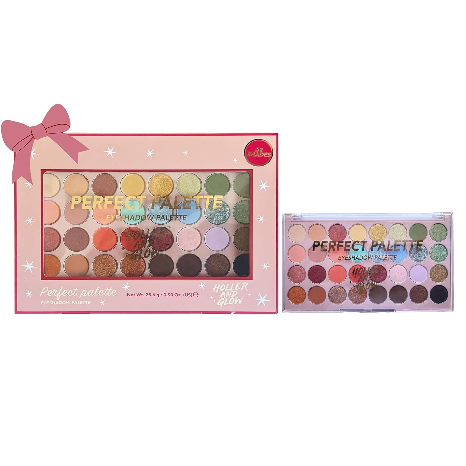 Holler And Glow Perfect Palette Eyeshadow Palette, Limited Edition, Ultra Pigmented, Multicolor Eyes Makeup, Ultra-fine Smooth Powder, Shimmer & Glitter, Matte & Muted, 32 Shades, Valentine’s Gift Set