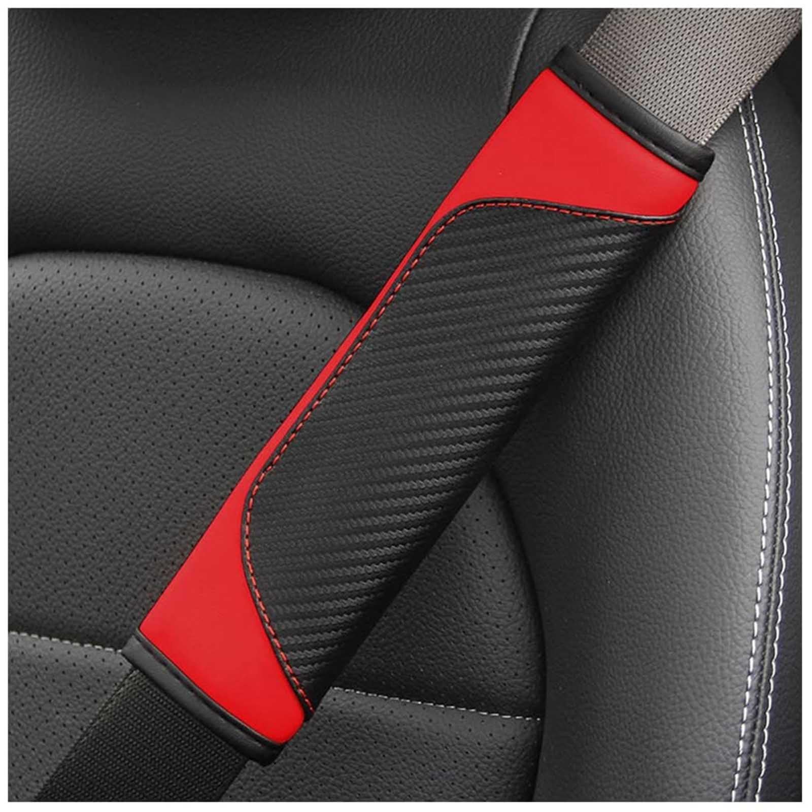 2 PCS Car Seat Belt Cover Pad for Hyundai New 7 Seats Santafe 2013-2018, Breathable Leather Seat Belt Cushion for Shoulder Neck Protection Anti-Wear,Red