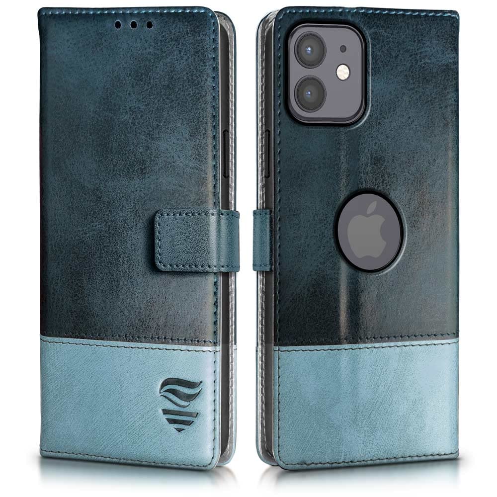 FLIPPED Vegan Leather Flip Cover for Apple iPhone 12 | Shock Proof with TPU Bumper & Kickstand | Card & Cash Pockets | Magnetic Closure Wallet Case Cover (Hand Stitched, Blue with Aquamarine) (B0C1ZX26G2) Amazon Price History, Amazon Price Tracker