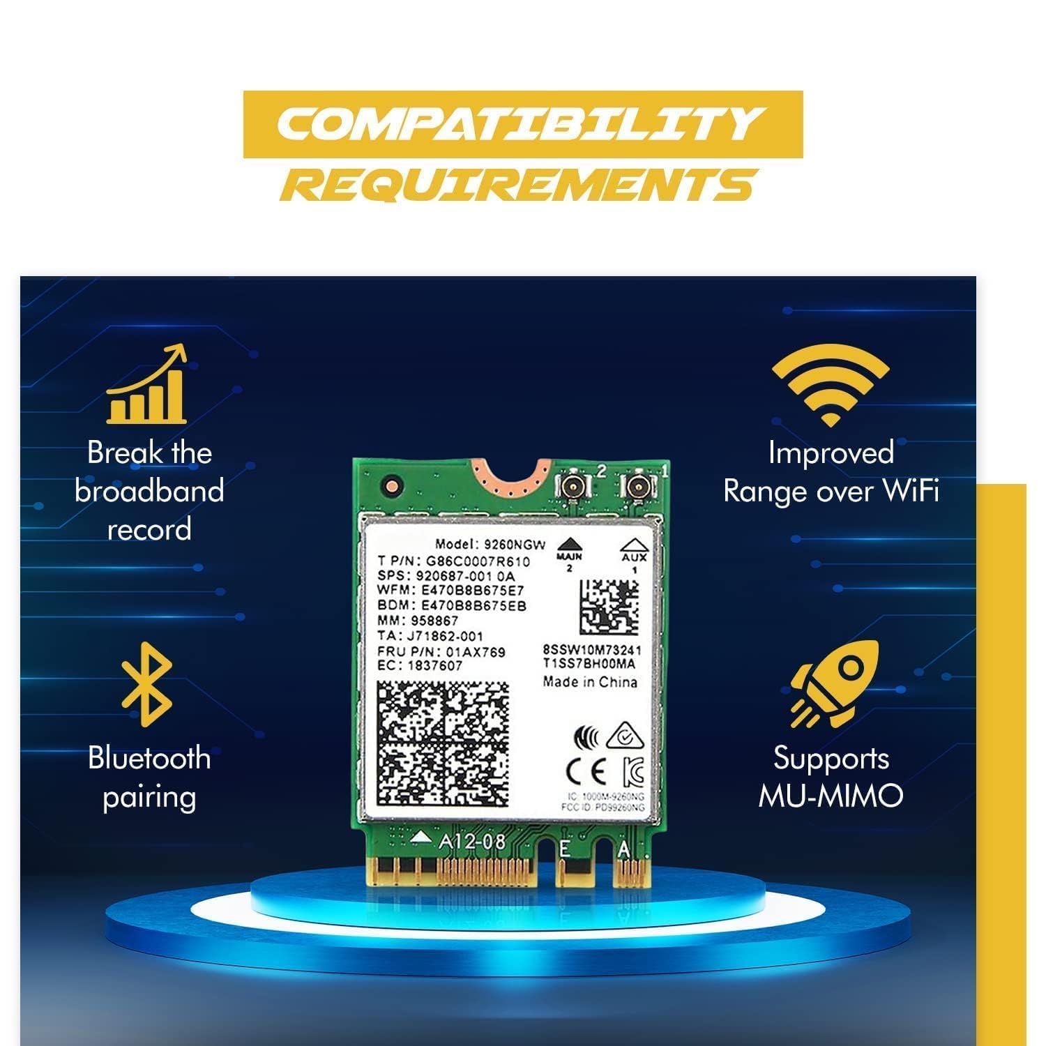 AC9260 Desktop Wi-Fi Kit | PCIe x4 | 1.73 Gbps | Bluetooth 5.1 Support | Wi-Fi 5 Wireless-AC No vPro 9260NGW (AC9260)