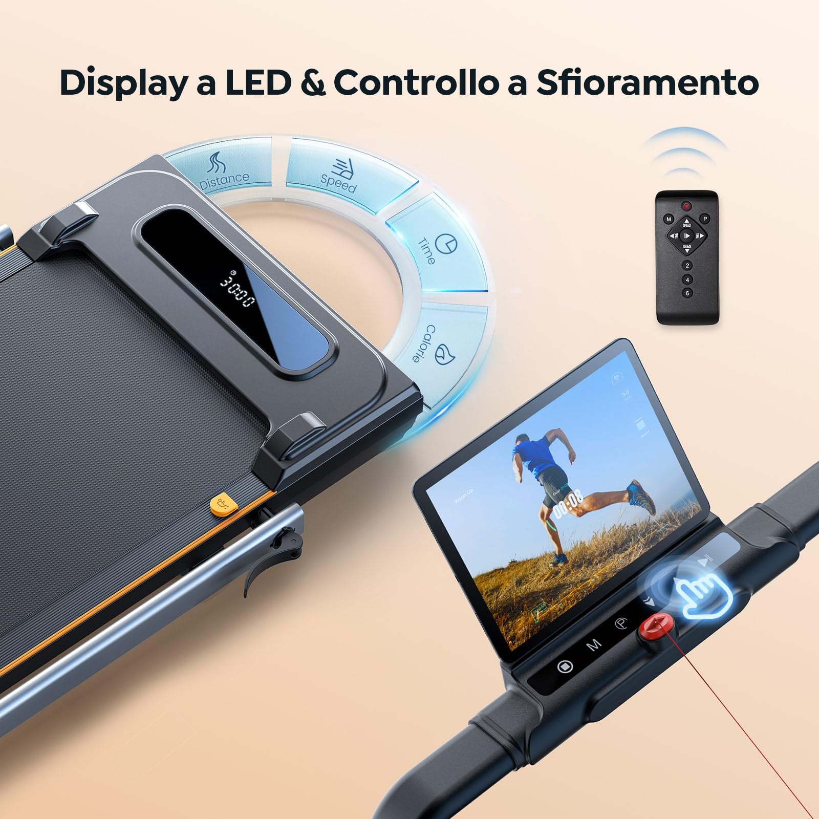 Tapis Roulant Pieghevole 2 in 1 per Casa - Walking Pad con Pendenza Regolabile, Schermo LED e Telecomando - Compatibile App, Design Salvaspazio per Sotto Scrivania/Ufficio