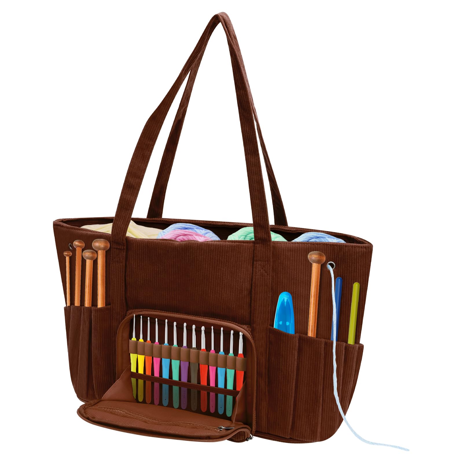 Crochet Bag Organizer,Corduroy Yarn Bag, Yarn Storage Organizer, Yarn Holder for Crocheting Knitting Bag for Crochet Hooks, Crochet Accessories, Knitting Bag for Crochet Lovers, Mother's Day Gift
