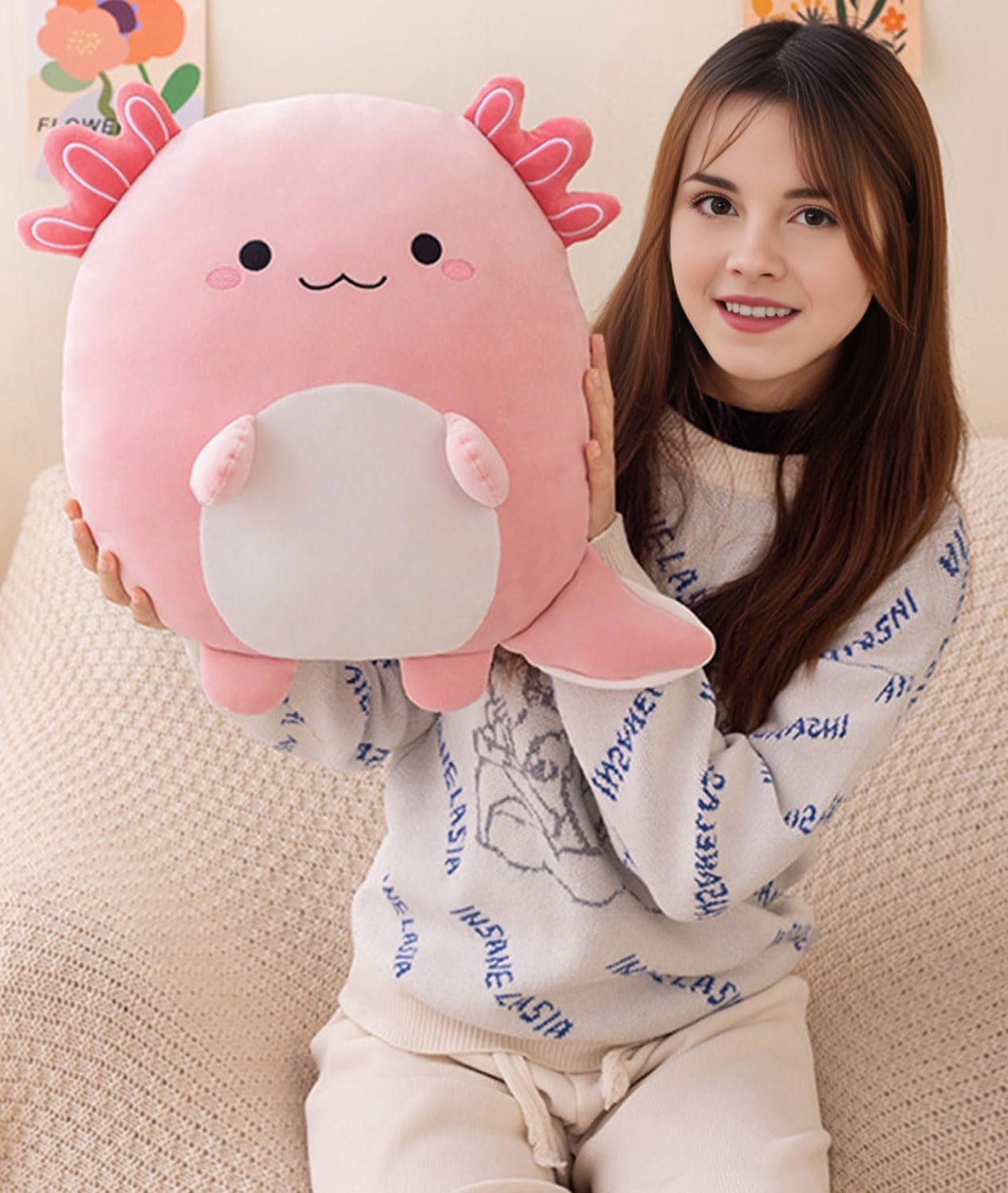 16 Inch Plush Axolotl Stuffed Animal - Pink Axolotl Plushies Hugging Pillow - Anime Gift for Kids and Lovers