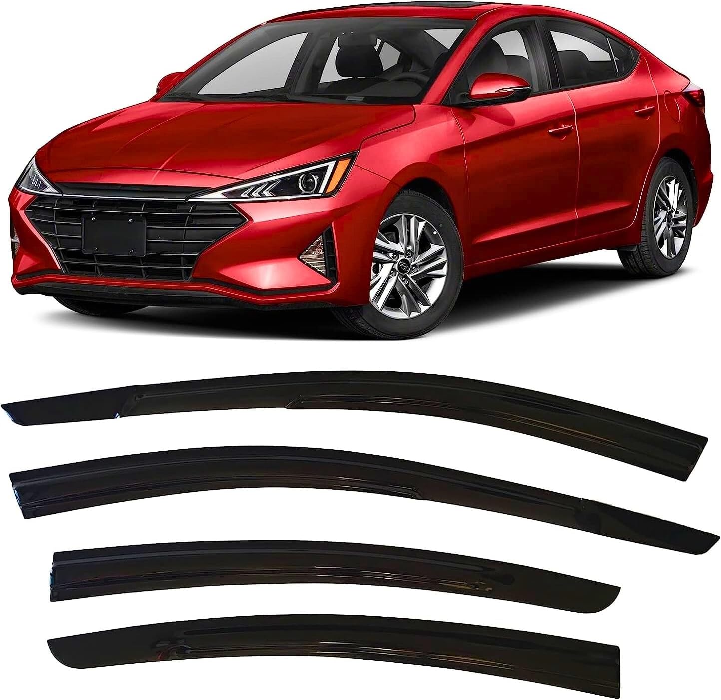 2017-2020 Tape-on Rain Guards for Hyundai Elantra Side Window Deflector Visors SE SEL Value ECO Limited Sport Durable Tinted Vent Shade 2018 2019