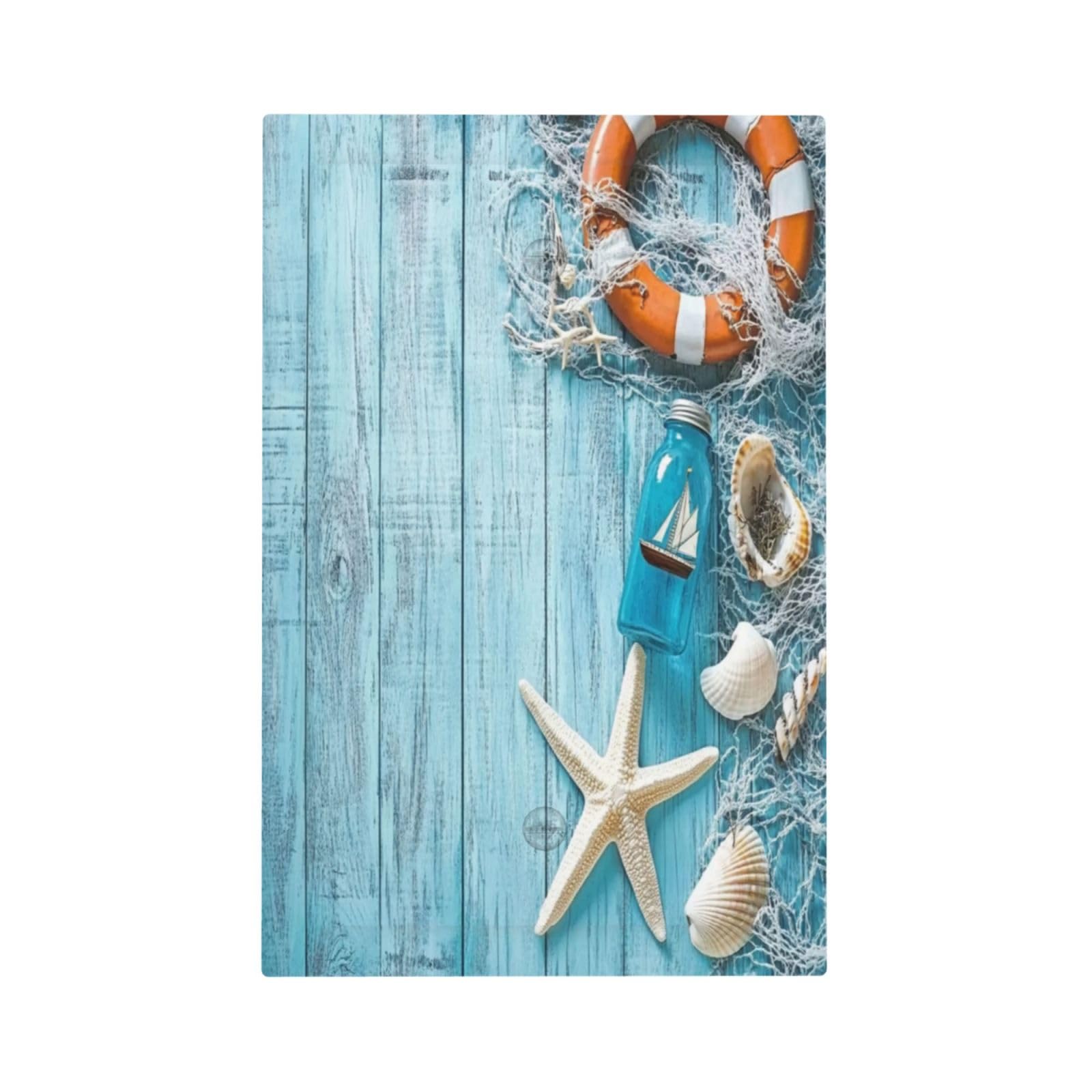OILbiexn Decorative Switch Plate Cover Blue Wooden Board with Starfish Fishing Net Lifebuoy Seashell 1 Gang No Device Single Blank Outlet Covers Wall Plate Light Switch Covers for Beach House Decor