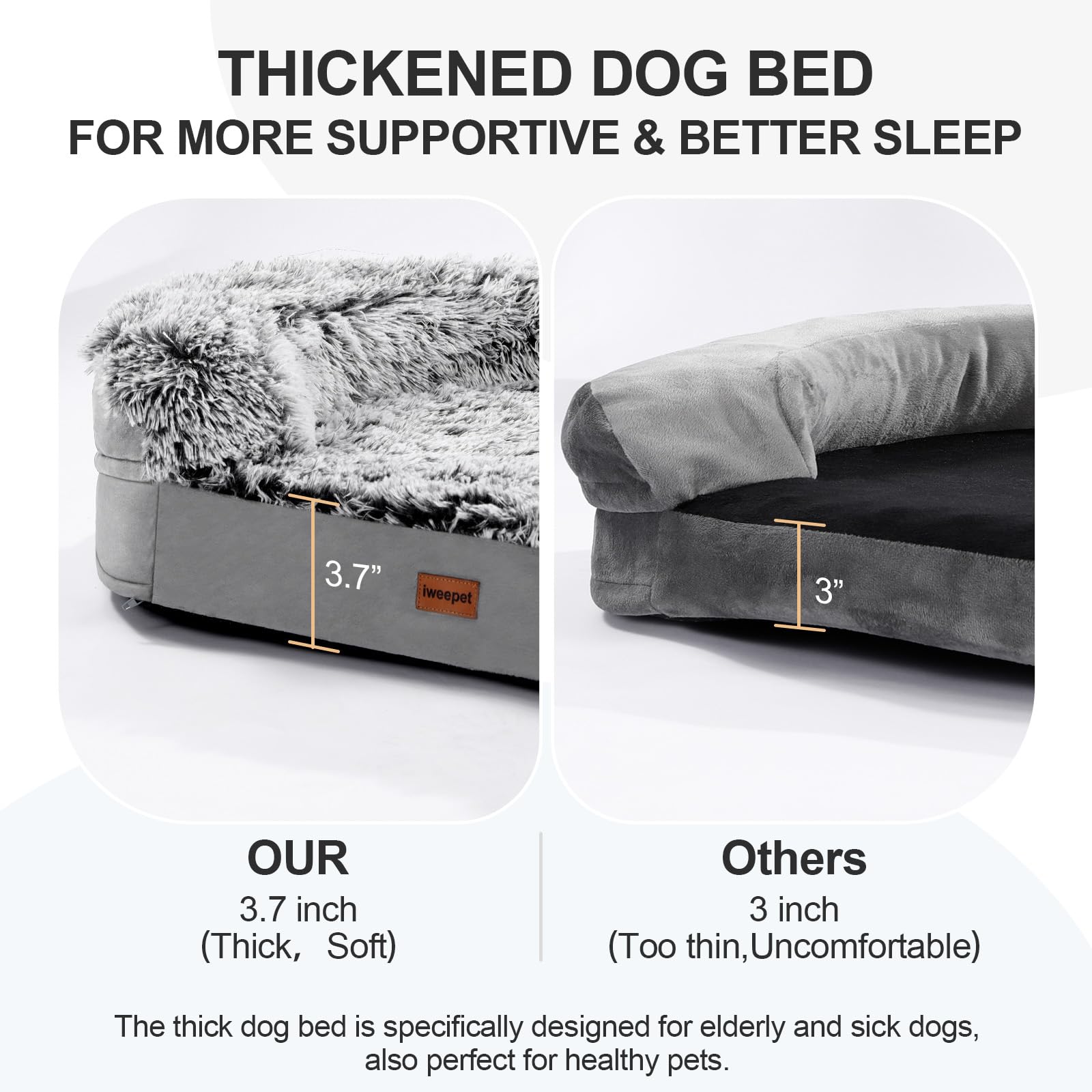 3.7 inch Thickened Orthopedic Dog Beds for Extra Large Dogs, Supportive Dog Sofa Bed with 28D Egg-Crate Foam, Removable Washable Cover, Waterproof Lining, Half-Round Design for Puppy,Senior,Sick 3