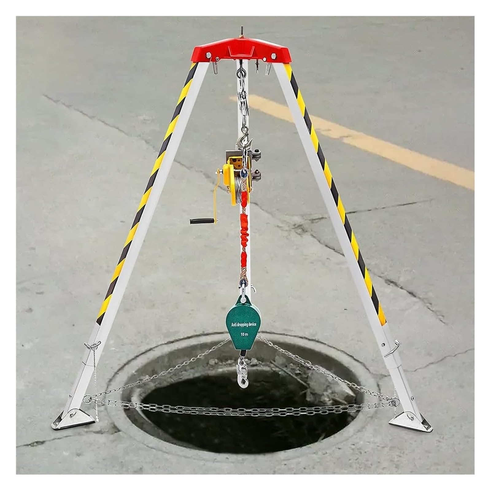 GDHKDDFL Complete tripod winch sets, Traditional Aluminum 1200LBS 1800LBS 2600LBS Winch, for Manhole/Tunneling/Cable Trench/Sewage Wells(2600LBS Winch+Fall Protection)