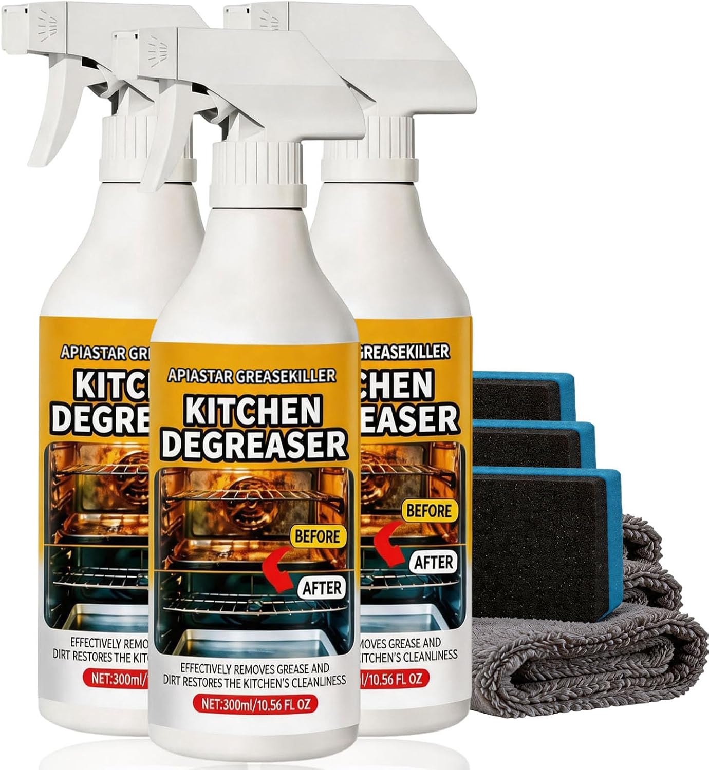 300ml/10.56fl.oz Apiastar Greasekiller Spray,Kitchen Degreaser Spray,Heavy Duty Oven Cleaner,Heavy Duty Degreaser,Multi-Use for Grills,Cabinets,Oven,Air Fryer,Home & Commercial Kitchen (1PCS)