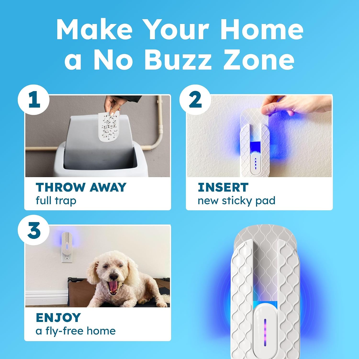 BugMD No Buzz Zone Fruit Fly Traps for Indoors with Honey Scent Bait & UV Light – Gnat Traps for House Indoor, Plug in Fly Trap Indoor, Bug Zapper Alternative, Mosquito Trap for Home
