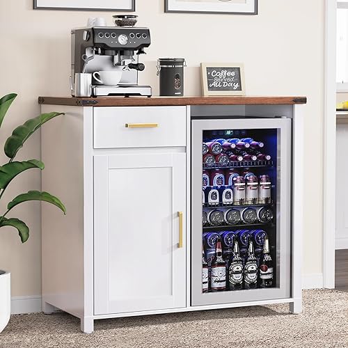 GDLF Barra de café con mini espacio para nevera, mini gabinete para nevera, gabinete de vino de licor para dormitorio, cocina u oficina, mesa de