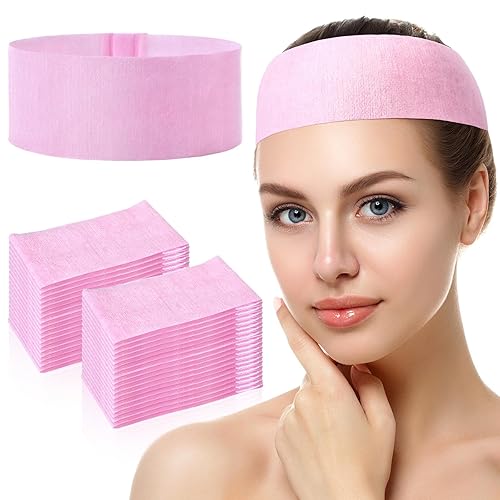 Miniatura 7 de Waydress 140 diademas faciales desechables de spa con cierre cómodo, bandas faciales elásticas, banda suave para el cuidado de la piel para mujeres,