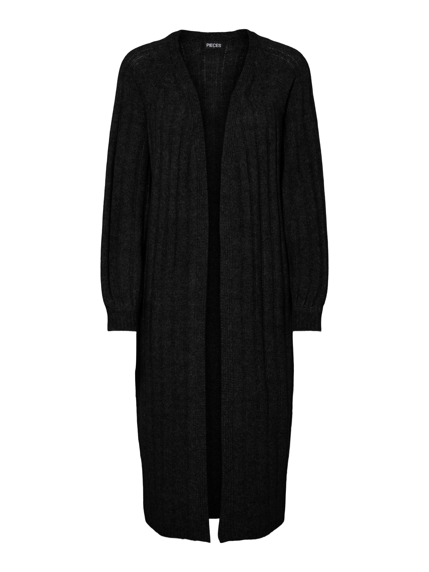 PIECES Women's Pcmaggy LS Long Knit Cardigan Noos BC Cardigan, Black, XL
