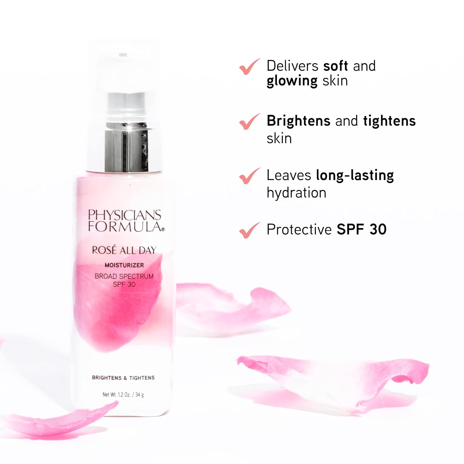 Physicians Formula Rosé All Day Face Moisturizer SPF 30, Broad Spectrum UVA/UVB, Clean Beauty, Oil-Free, Dermatologist Tested, Clinicially Tested