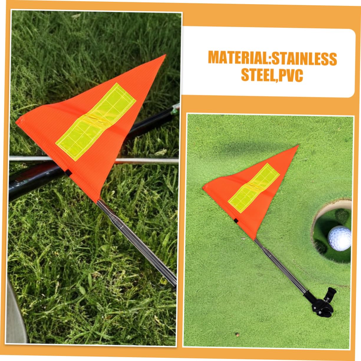 Yardwe Bandera de Seguridad Reflectante para Carrito de Golf 1, 2m Naranja | 2 Soportes, Mástil Telescópico Ajustable, Acero Inoxidable y Pvc, Uso Exterior en Campos y Dispositivos de Movilidad