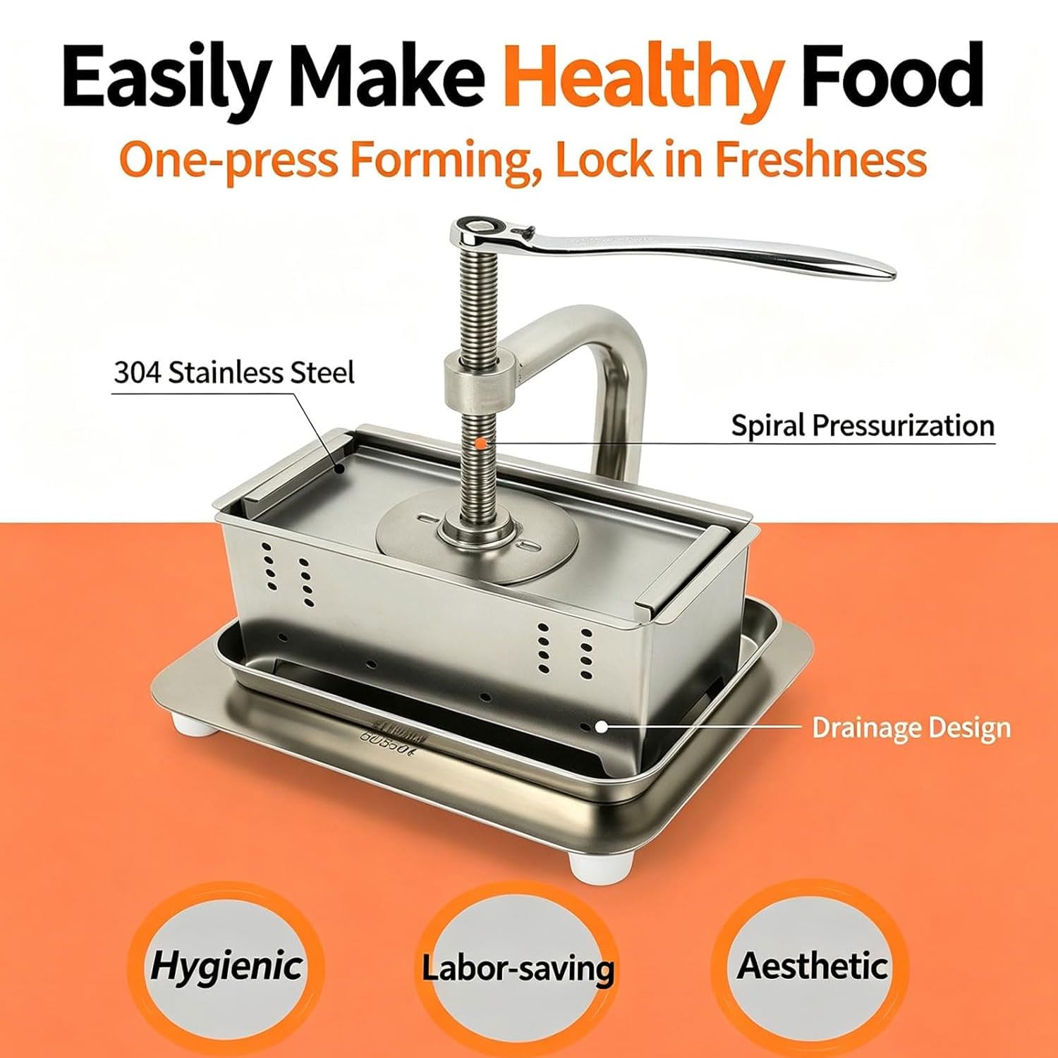 Tofu-Presse, 2 l Edelstahl-Form, leicht zu reinigen und abnehmbar, Hebel-Design für den privaten und gewerblichen Gebrauch, perfekt für Restaurants und Kantinen
