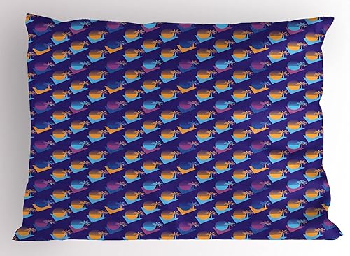 Lunarable Synthwave - Juego de 2 fundas de almohada, estilo retro de los años 80 con estampado de palmeras y sol a rayas, similar al vaporwave,