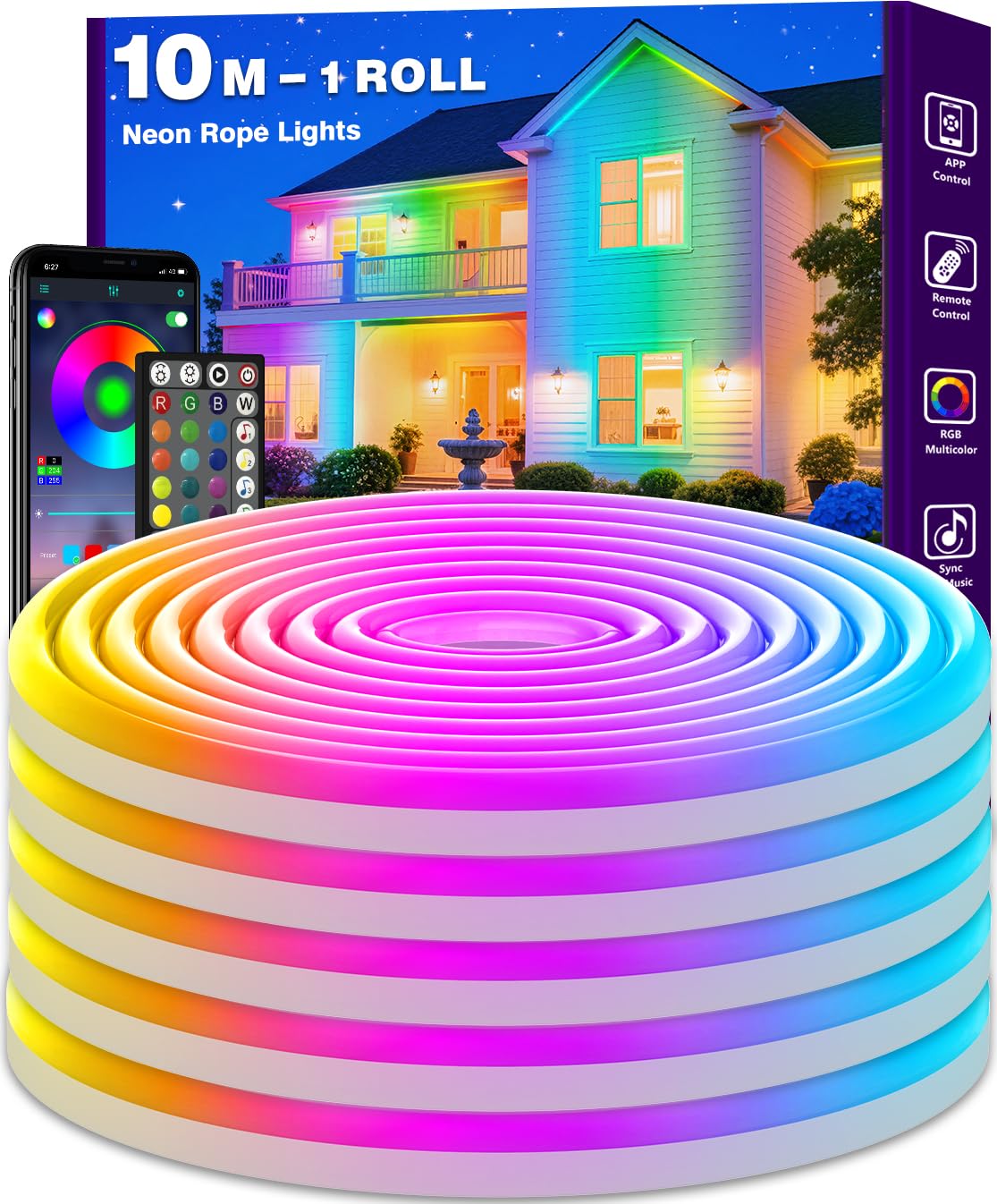 AHRLHR 10M Neon LED Streifen, IP68 Light Strips Outdoor & Indoor Use, Wasserdichte Flexible Lichtschlauch mit App und Fernbedienung, LED Rope Stripes für Wohnzimmer, Schlafzimmer, Spielzimmer