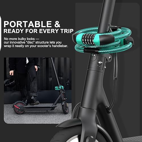 Miniatura 3 de Candado eléctrico para scooter, candado de bicicleta con combinación de 5 dígitos, cerraduras de cable doble de 0.44 pulgadas, seguridad de 3.44