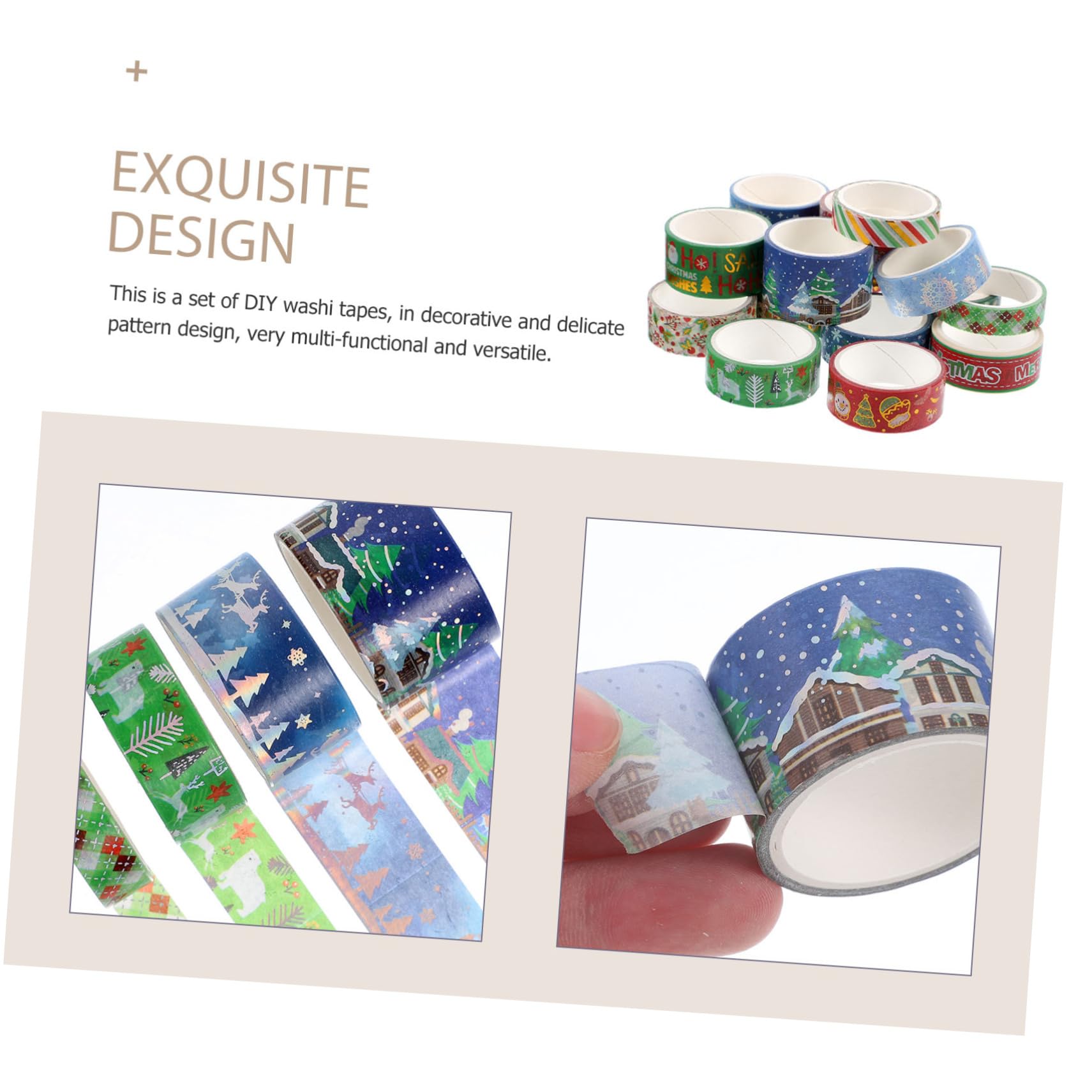 Operitacx 4 Set Nastro Washi Natalizio Con Stampa A Caldo Adesivi Decorativi Fai Da Te 16 Pezzi 3 M/Rotolo Nastro Per Abbellimenti Di Scrapbooking Etichette A Pois Adesivi 16 * 4