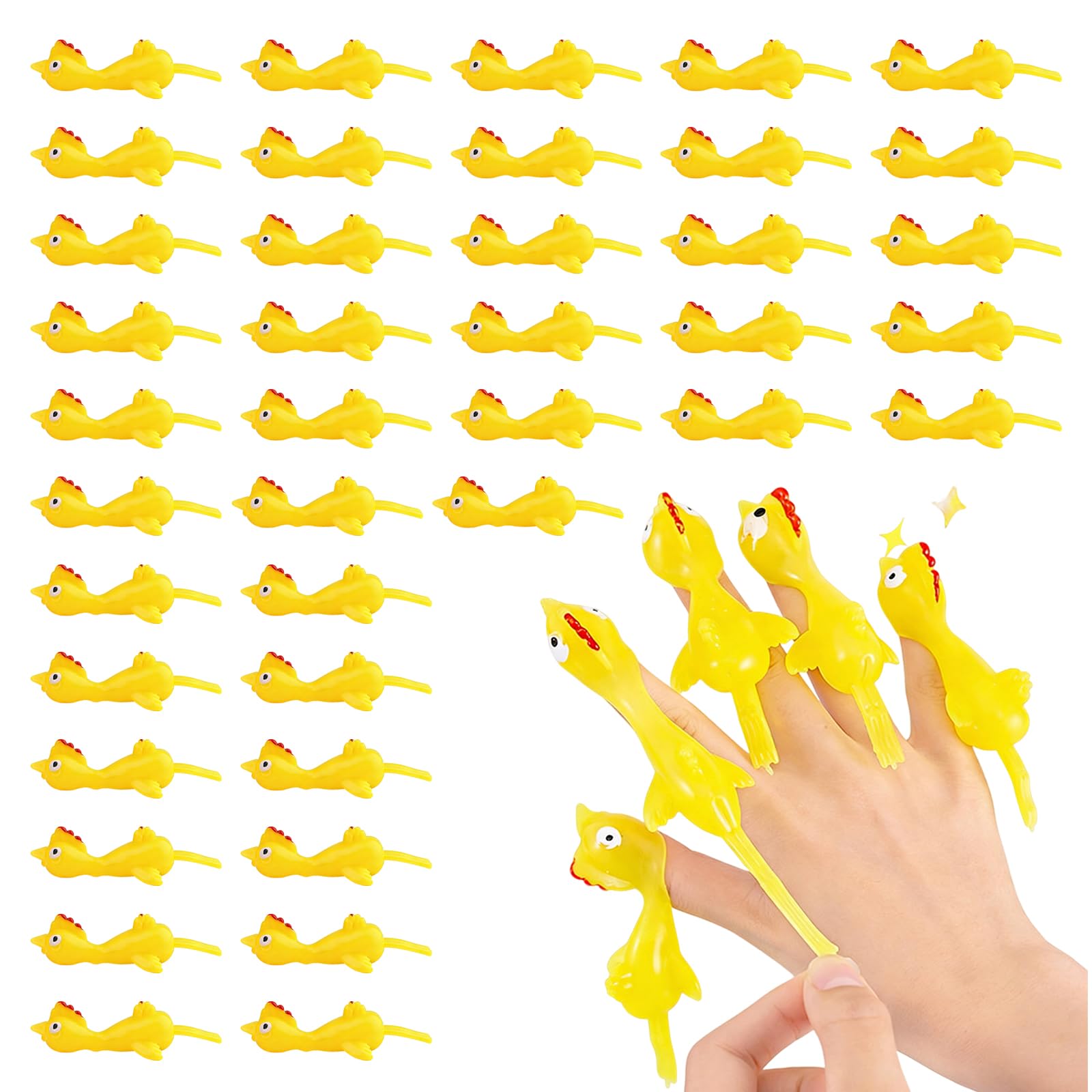 Lirynox Stretchy Flying Chickens Flick Toy, 40 Pcs Flying Chicken Slingshot with Stress Relief Design, Sticky Rubber Chickens for Birthday Parties Indoor Play Team Building