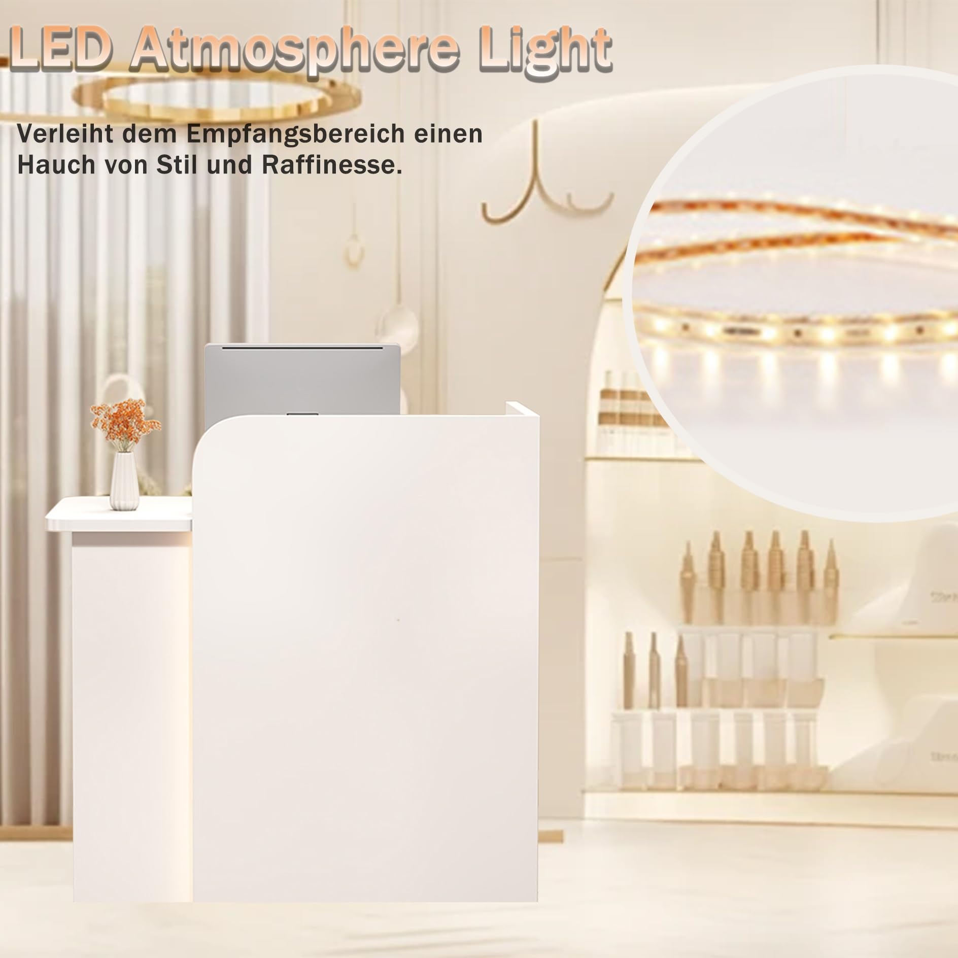 Banco Reception,Reception Estetica con Luce e Cassetti,Bancone Cassa Negozio,Bancone Reception Ufficio,Cassette di Ricevimento,per Sale Aziendali,Negozi di frutta,Reception Alberghiere(White,80X45X100