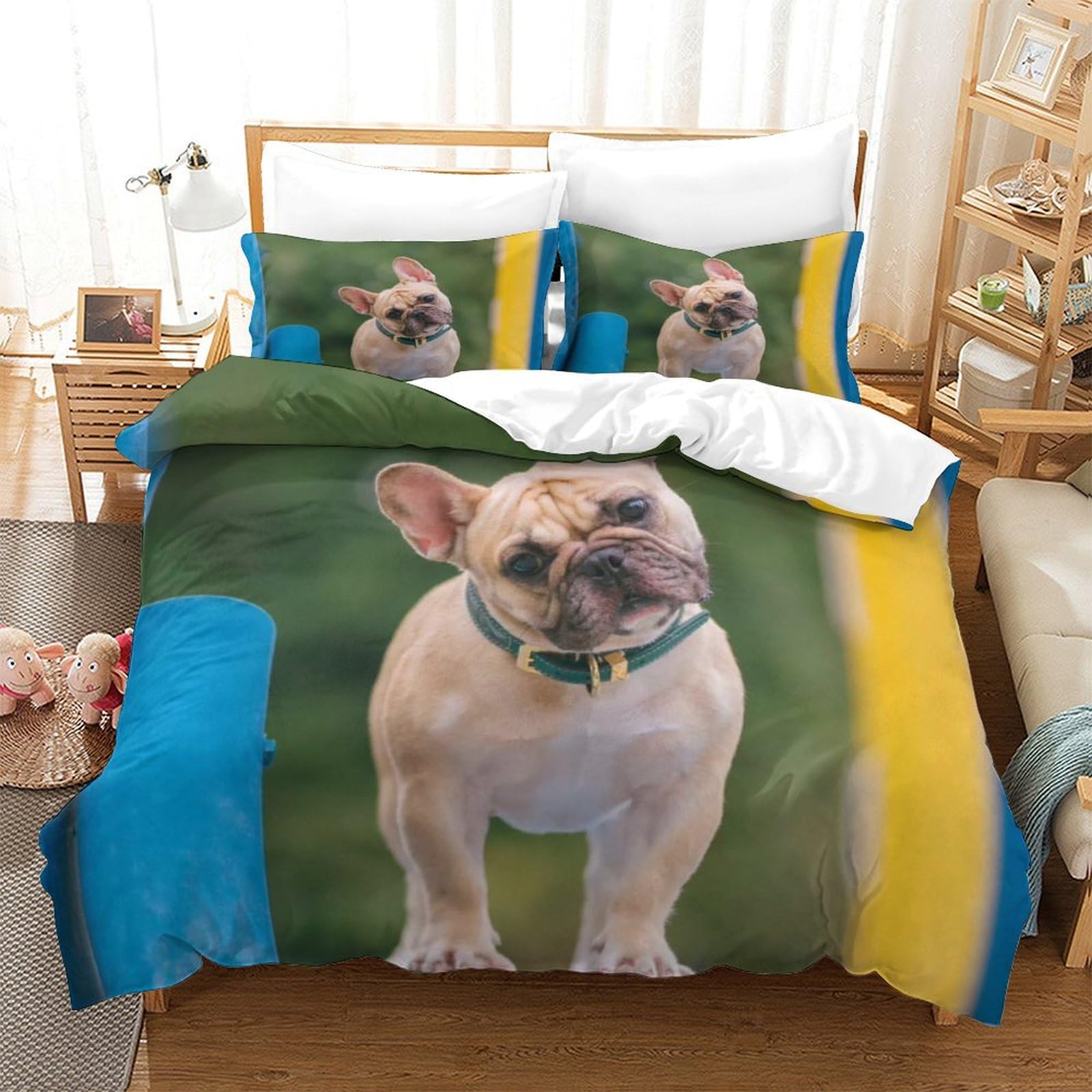 Housse de couette King 220x240cm motif Bouledogue Français en microfibre