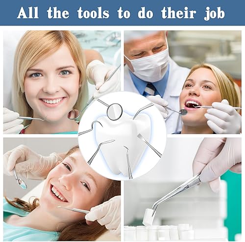 Miniatura 6 de Juego de herramientas dentales de 6 piezas, kit profesional de limpieza de higiene dental de acero inoxidable con estuche, incluye espejo dental,