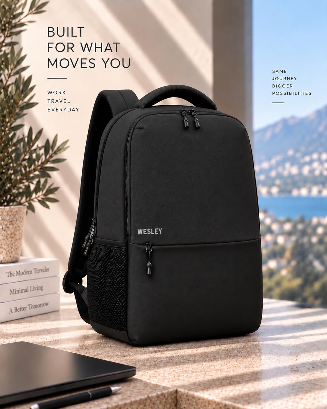 Wesley Milestone 2.0 Casual Waterproof Laptop Backpack/Office Bag/School Bag/College Bag/Business Bag/Travel Backpack (Dimensions:13x18 inches) (Compatible with 15.6" laptop) 30 L, Charcoal black — Amazon image 2
