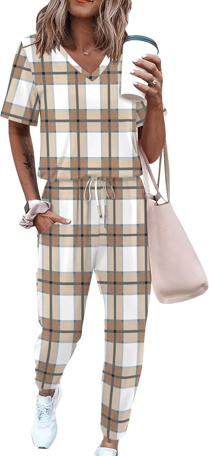 Magritta Women's Lounge Sets Summer Dressy 2 Piece Outfits Casual Short Sleeve Top Jogger Pants Set Matching Tracksuit