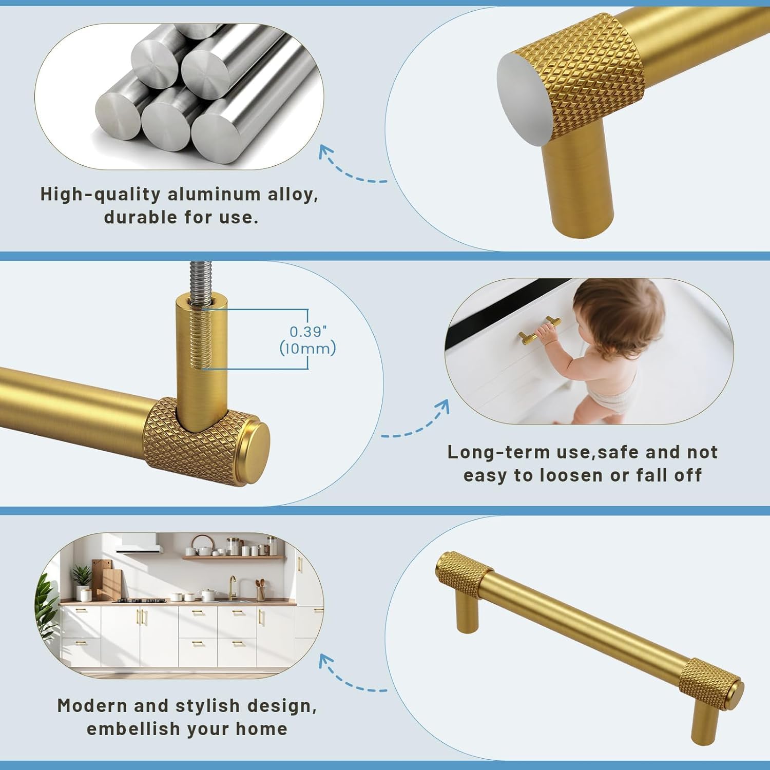 KNOBWELL 6 Pack Knurled Vintage Antique Champagne Bronze Solid 3 Inch（80mm） Hole Center Cabinet Handles Drawer Pulls for Kitchen Cabinet Pulls Cabinet Hardware,Aluminum Alloy Cupboard Handles