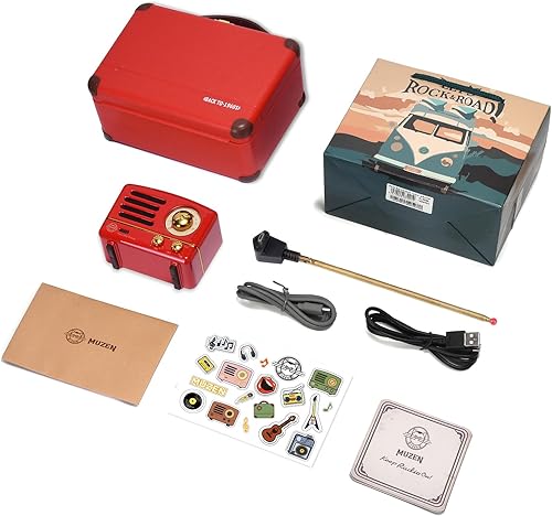 Miniatura 8 de Altavoz Bluetooth portátil Muzen, pequeño altavoz retro inalámbrico de metal OTR, radio FM con antena AUX, más de 10h de reproducción, audio estéreo