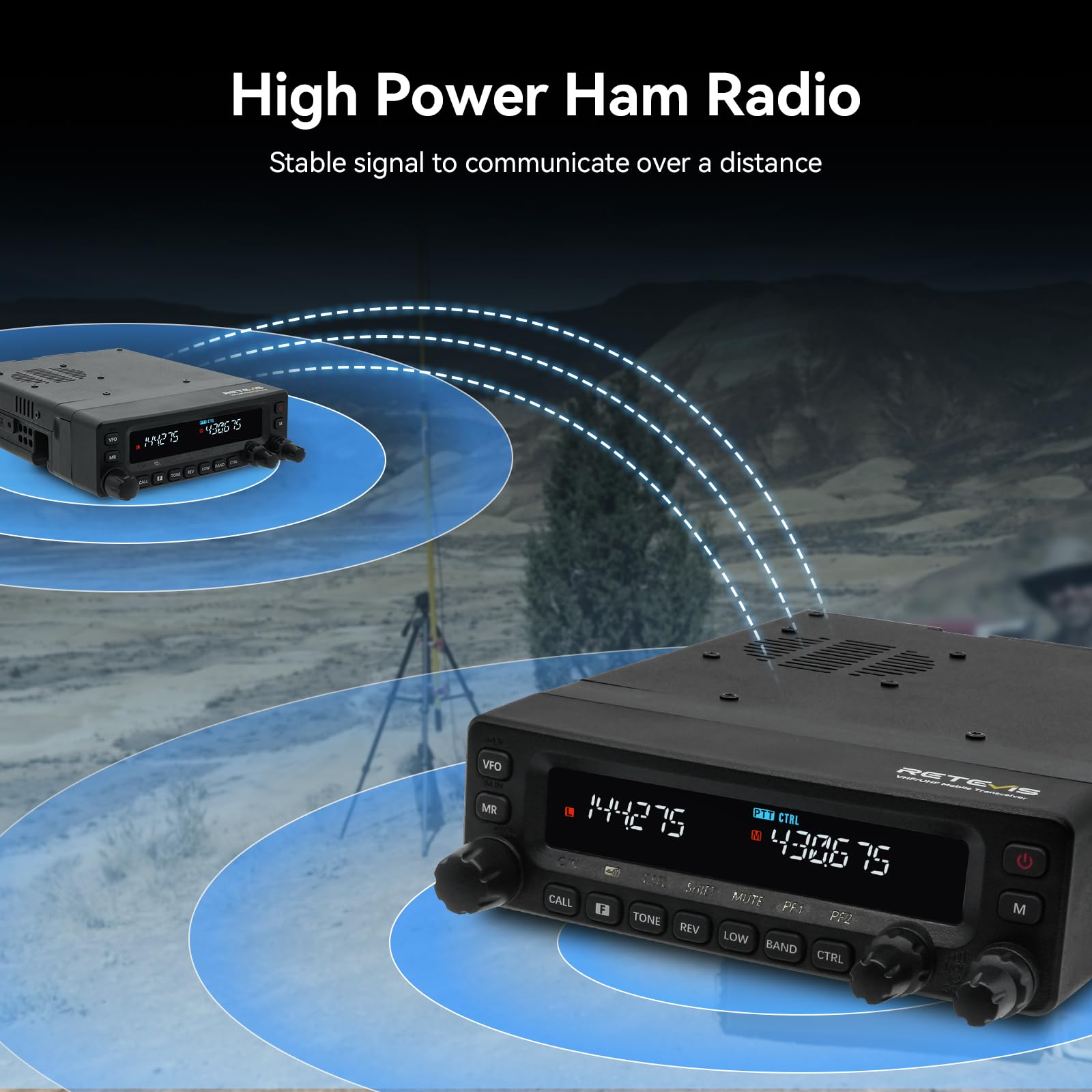 Retevis MA1 Radioamatori, Radio Amatoriale con Pannello | 50 W, Ripetitore Cross Band, 2m/70cm/FM/AM, 800 Canali, Ricetrasmettitore Mobile per Camion, Eventi Amatoriali